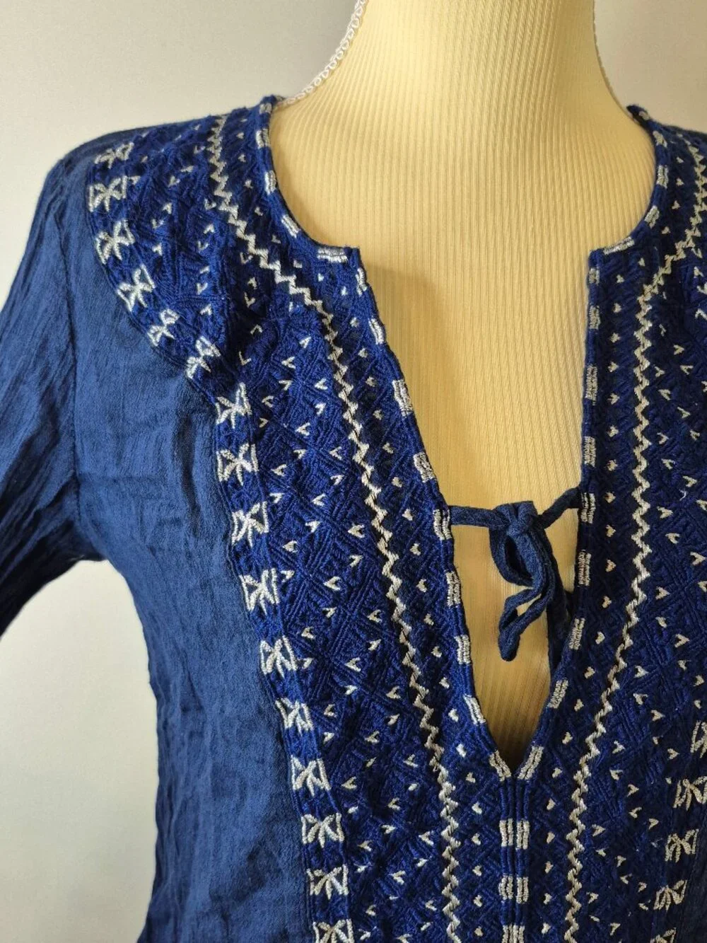 VINEYARD VINES Navy Embroidered Tassel Cover-Up XS Boho Coastal Beach Resortwear